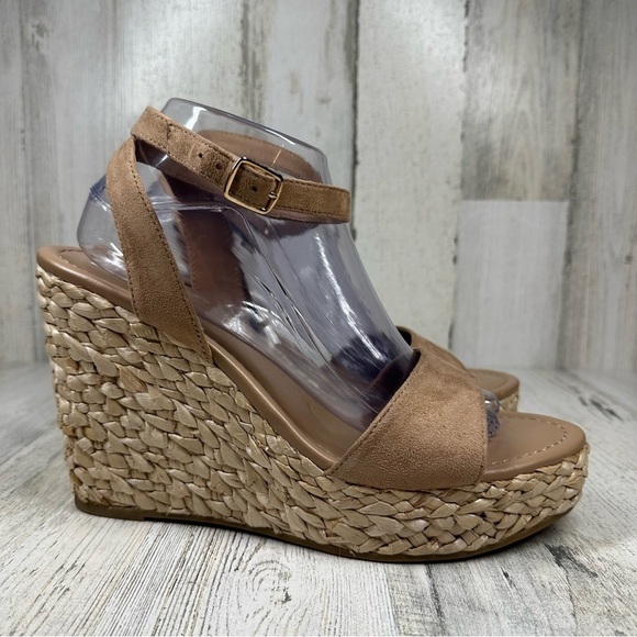 New BP. Women Beige Faux Suede Ginny Wedge Ankle Strap Espadrille Sandals #491 - Picture 3 of 10